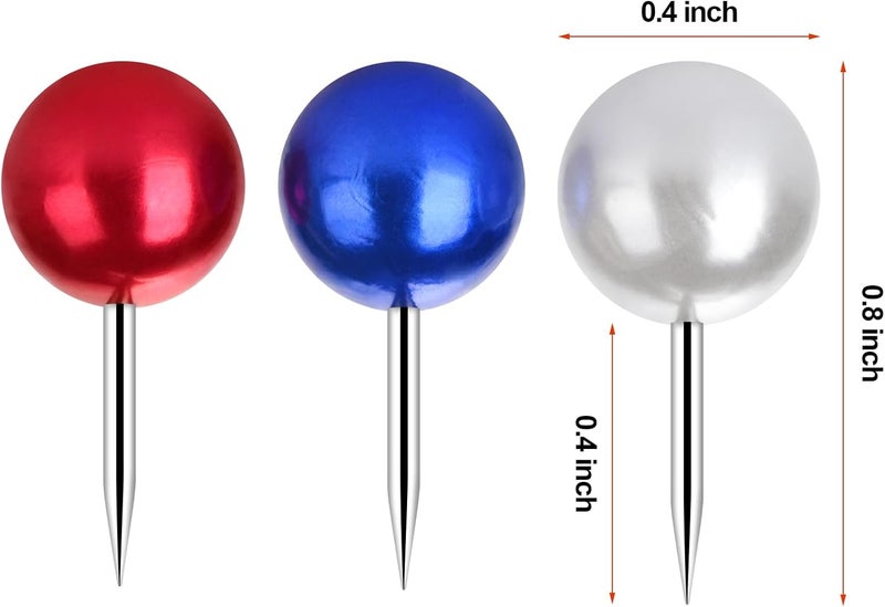 Wteehn 60 Pcs Push Pins, Thumb tacks for Decorative Wall, Pearl White Blue Red Thumbtacks for Bulletin Board Corkboard Map Calendar Photo Home Office - Image 2